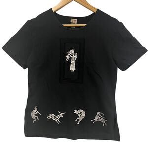 Cactus Ancient Tribal Ritual Graphic T-Shirt Black Cotton Essential Everydaywear